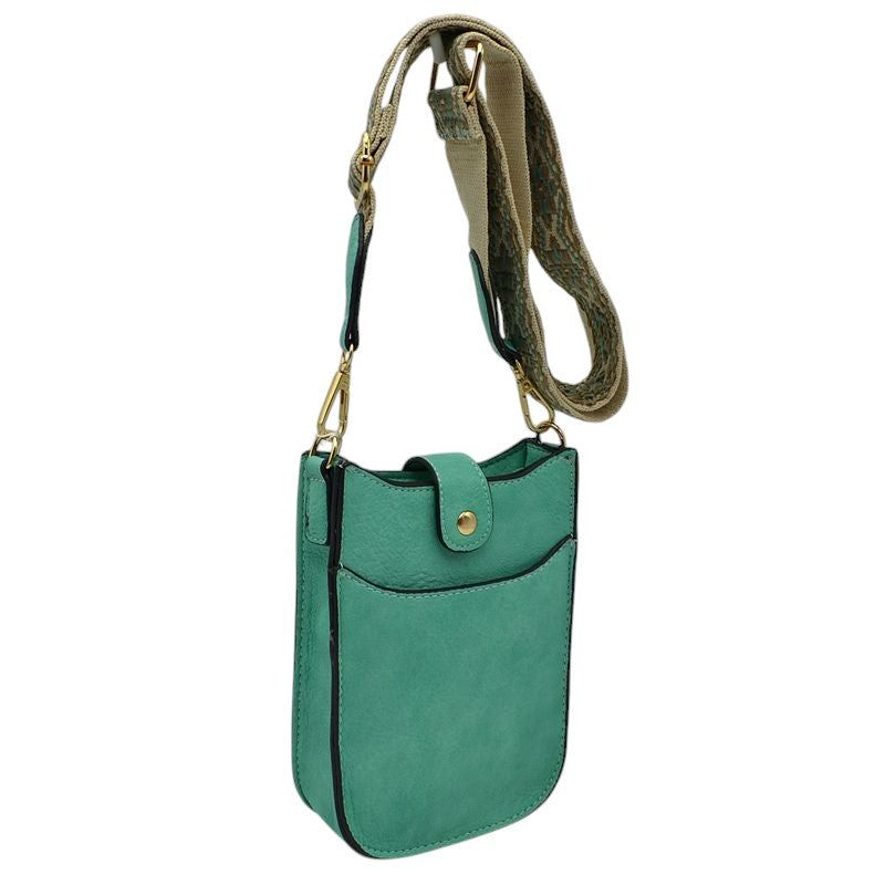 Vegan Leather Crossbody Bag with Adjustable Guitar Straps - Mint - Crossbody Bags