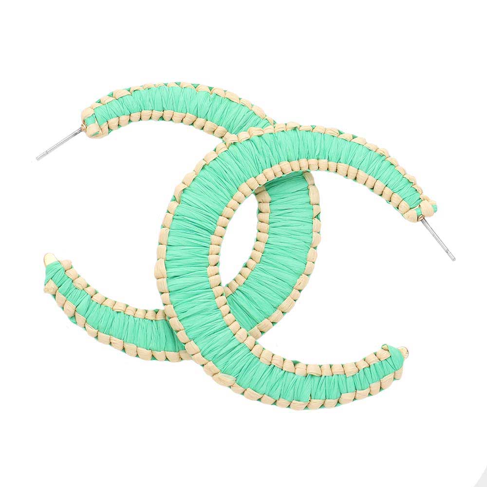Mint Woven Raffia Hoop Earrings! These dangly accessories bring a touch of shimmer and shine to any look. Great for birthdays, anniversaries, or just because - these earrings are the perfect gift for your special someone (or yourself!). Get ready to make a sartorial statement! Awesome everyday day wear, pairs well with any outfit.