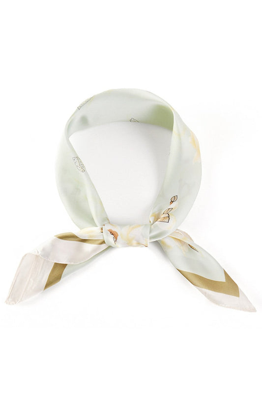 Mint Elevate your accessory game with this versatile bandana scarf, featuring a delicate flower pattern print that complements any outfit. Crafted from 100% polyester, this lightweight scarf delivers a silky-smooth feel perfect for all seasons. The generous 27.5" x 27.5" square size offers endless styling possibilities wear it as a headscarf, neck wrap, or tie it to your bag for a pop of color. Effortless elegance that transitions seamlessly from casual to chic.