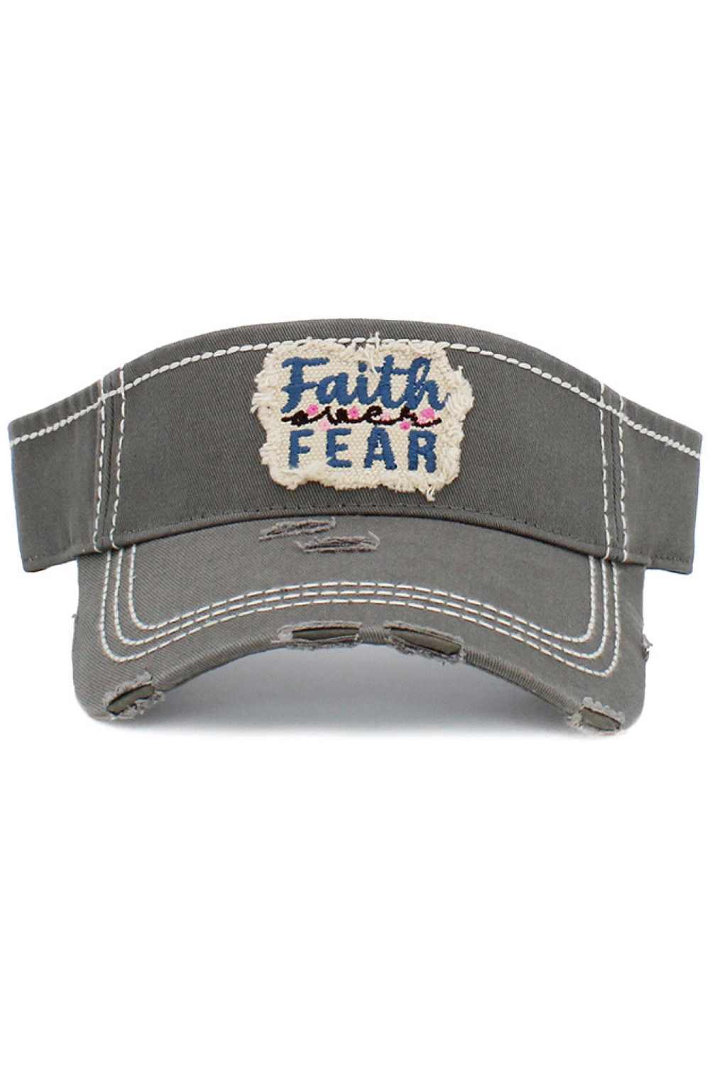 Moss Stay inspired in everyday style with the Faith Over Fear vintage visor cap, featuring a classic distressed finish and uplifting embroidered message. Lightweight and comfortable, this adjustable visor adds a relaxed sporty touch while keeping you cool and confident on sunny days.