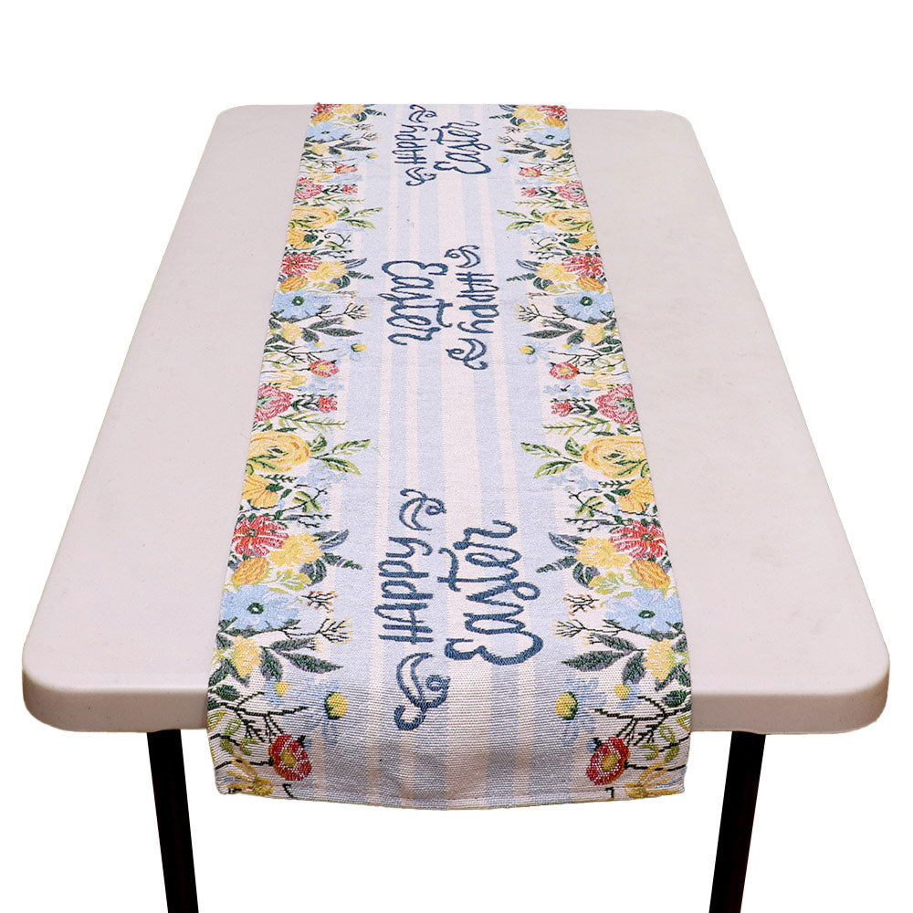 Multi HAPPY EASTER Message Flower Table Runner is the perfect addition to your Easter decor. With its festive design and vibrant colors, it will add a touch of joy and cheer to any table setting. Made of high-quality materials, it is durable and easy to clean. Celebrate the holiday in style with this beautiful and functional table runner. 