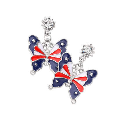 American USA Flag Enamel Butterfly Dangle Earrings - Multi - Earrings