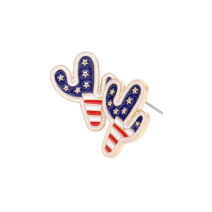 American USA Flag Enamel Cactus Stud Earrings - Multi - Earrings