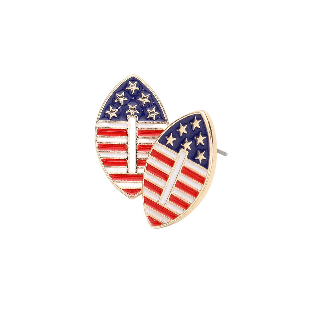 Multi American USA Flag, these enamel Rugby Ball stud earrings are perfect for any proud American. Made with high-quality materials, they are durable and stylish, making them a great addition to any outfit. Show off your love for rugby and your country with these unique earrings.