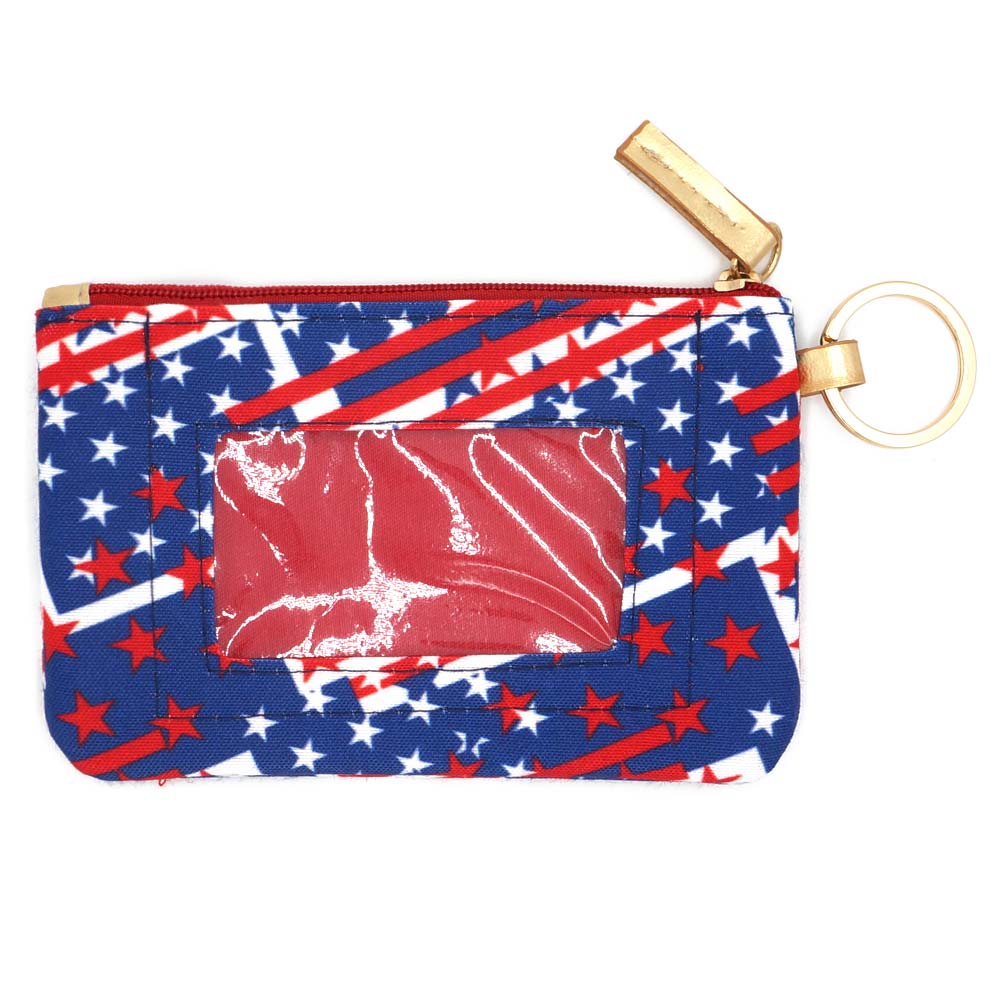 Multi American USA Flag patterned ID wallet featuring a convenient detachable lanyard. Designed for functionality, this wallet securely holds your identification while allowing easy removal of the lanyard when needed. The durable construction ensures longevity while the classic flag design makes a bold statement. Perfect for events, work environments, or everyday use where displaying credentials is essential.