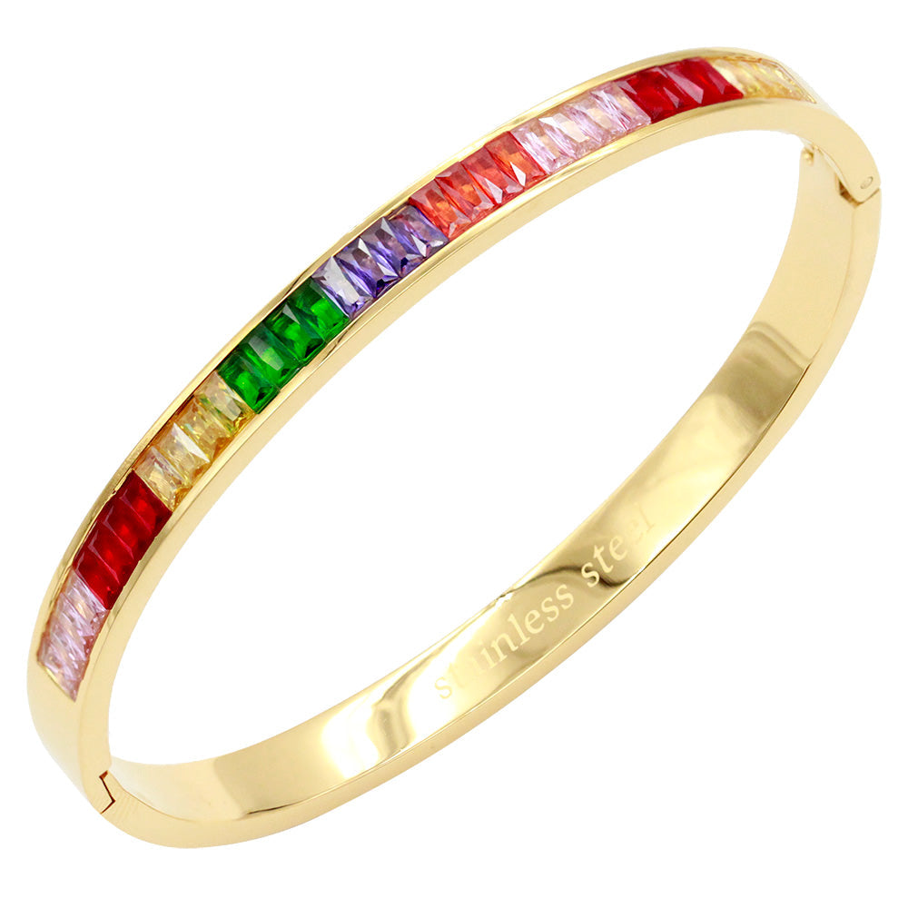 Multi CZ Baguette Stone Cluster Stainless Steel Evening Bracelet is a stunning addition to any evening ensemble. Crafted from durable stainless steel, it features a cluster of dazzling CZ baguette stones that add a touch of glamour. Elevate your look with this elegant and timeless bracelet.