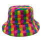 Checkered Faux Fur Bucket Hat - Multi - Bucket Hats