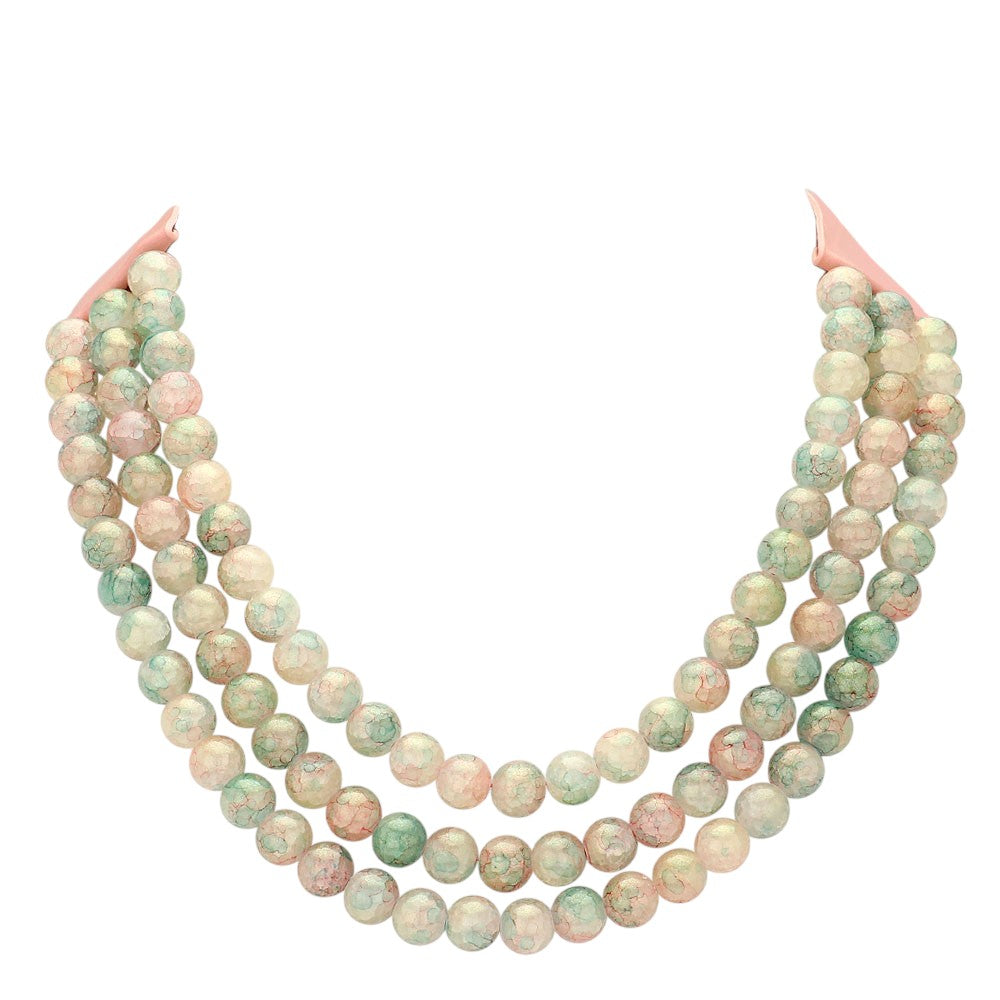 Multi Chunky Metal Ball Beaded Triple Layered Faux Leather Magnetic Necklace is perfect for adding a touch of style and sophistication to any outfit. With its triple layered design and magnetic closure, it is not only fashionable but also easy to wear. The chunky metal ball beads add a unique touch to this faux leather necklace, making it a must-have accessory for any fashion-forward individual.