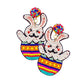 Felt Back Seed Beaded Easter Bunny Egg Dangle Earrings - White/Navy - Earrings