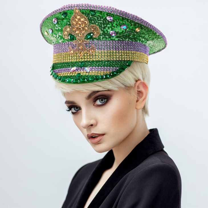 Multi Bold military-inspired statement hat designed for parades, festivals, and themed events. Features a structured silhouette with decorative detailing that elevates costumes, stage looks, photo styling, and retail displays with eye-catching, celebratory appeal.