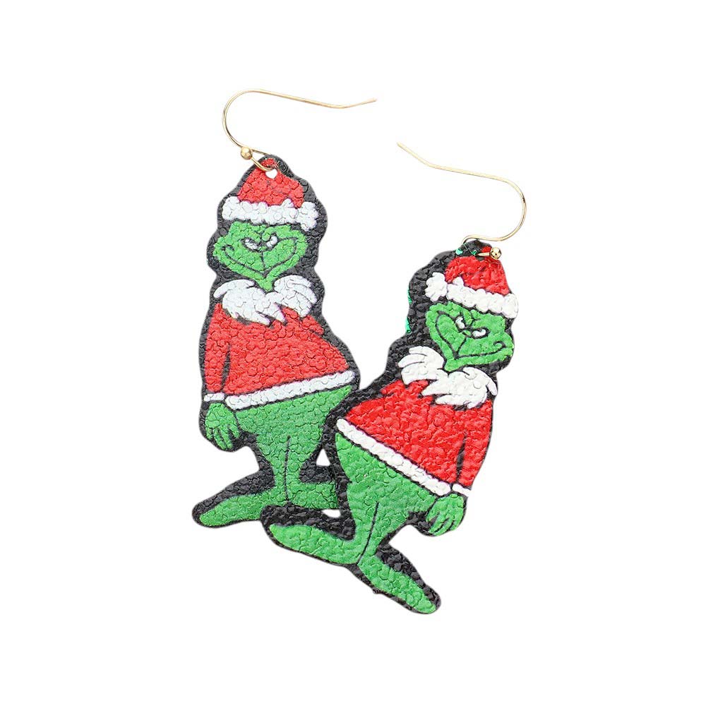 Muti-Glittered Grinch Printed Dangle Earrings, Add a touch of holiday cheer to any outfit. The festive design and glitter accents make them eye-catching and perfect for wearing to holiday parties or as a fun gift. This is the perfect gift for your friends, family, and the people you love and care about.