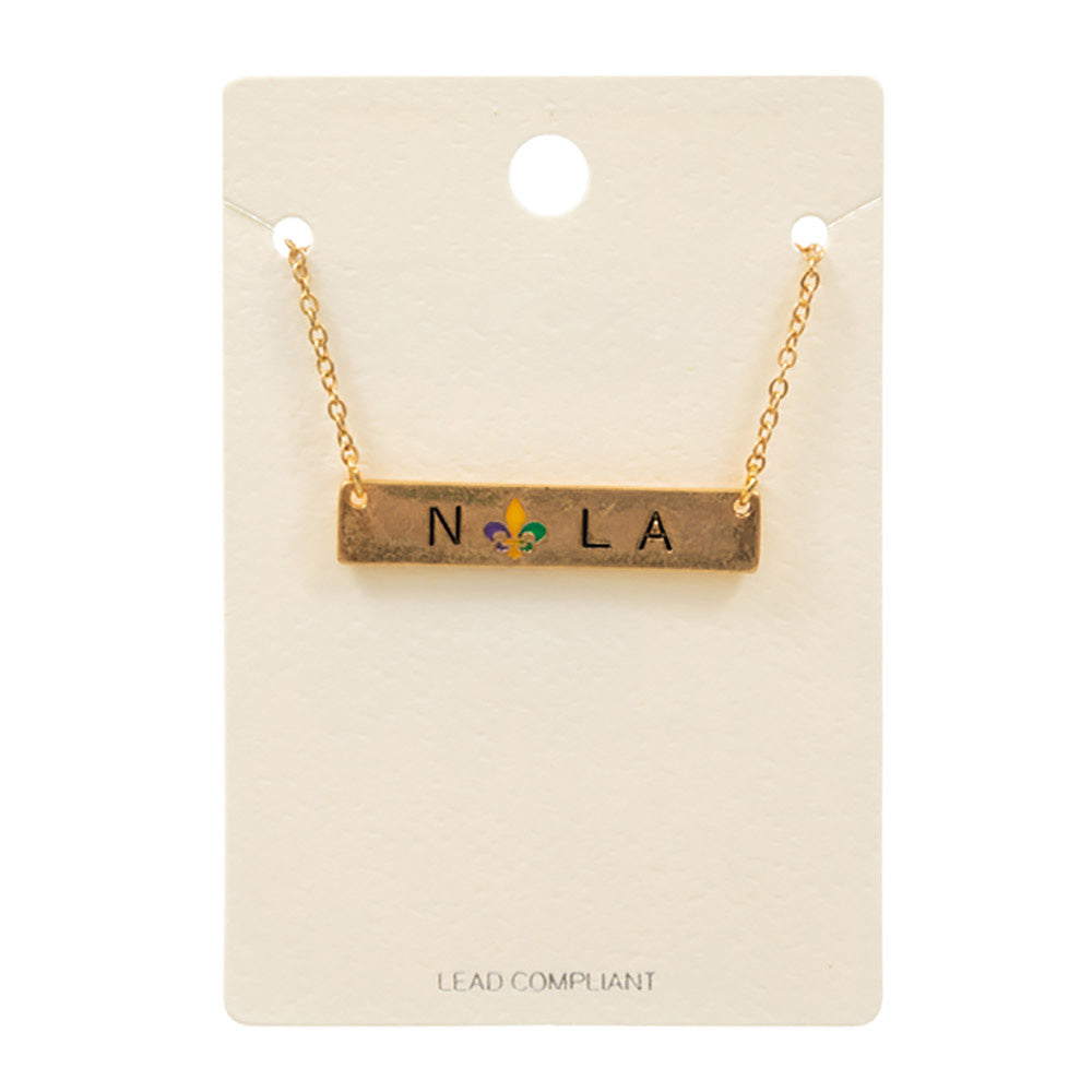 Multi Mardi Gras Fleur de Lis Pointed Nola Message Pendant Necklace, is perfect for Mardi Gras events. Made from durable material, this necklace features a colorful Fleur de Lis pendant with a Nola message. Show off your festive spirit in style with this eye-catching necklace. A perfect festive gift for family and friends.
