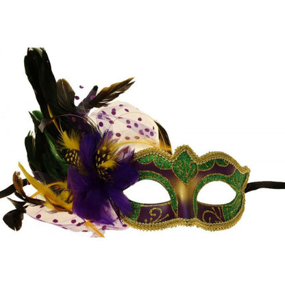 Multi Ornate masquerade mask with layered feather accents and elegant detailing for a dramatic, eye-catching look. Designed for comfortable wear at masquerade balls, costume parties, festivals, theatrical performances, parades, and themed events. A bold accessory that adds mystery, glamour, and statement style.