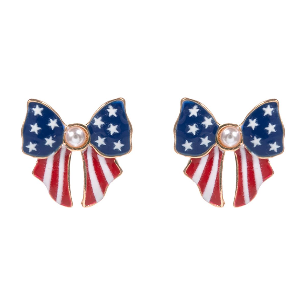 Multi Show your patriotic spirit with these charming bow stud earrings featuring a star design and center gem. A fun accessory for national holidays, parades, and festive events, they add flair to any outfit with a bold yet elegant style.