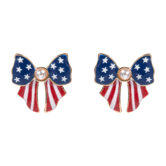 Multi Show your patriotic spirit with these charming bow stud earrings featuring a star design and center gem. A fun accessory for national holidays, parades, and festive events, they add flair to any outfit with a bold yet elegant style.