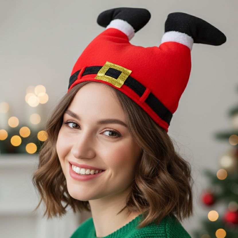Spread holiday cheer with this playful Santa Chimney Christmas hat featuring an upside-down Santa design. Perfect for parties, festive photos, or holiday gatherings, this whimsical accessory adds a fun twist to seasonal outfits and makes a cheerful statement piece.
