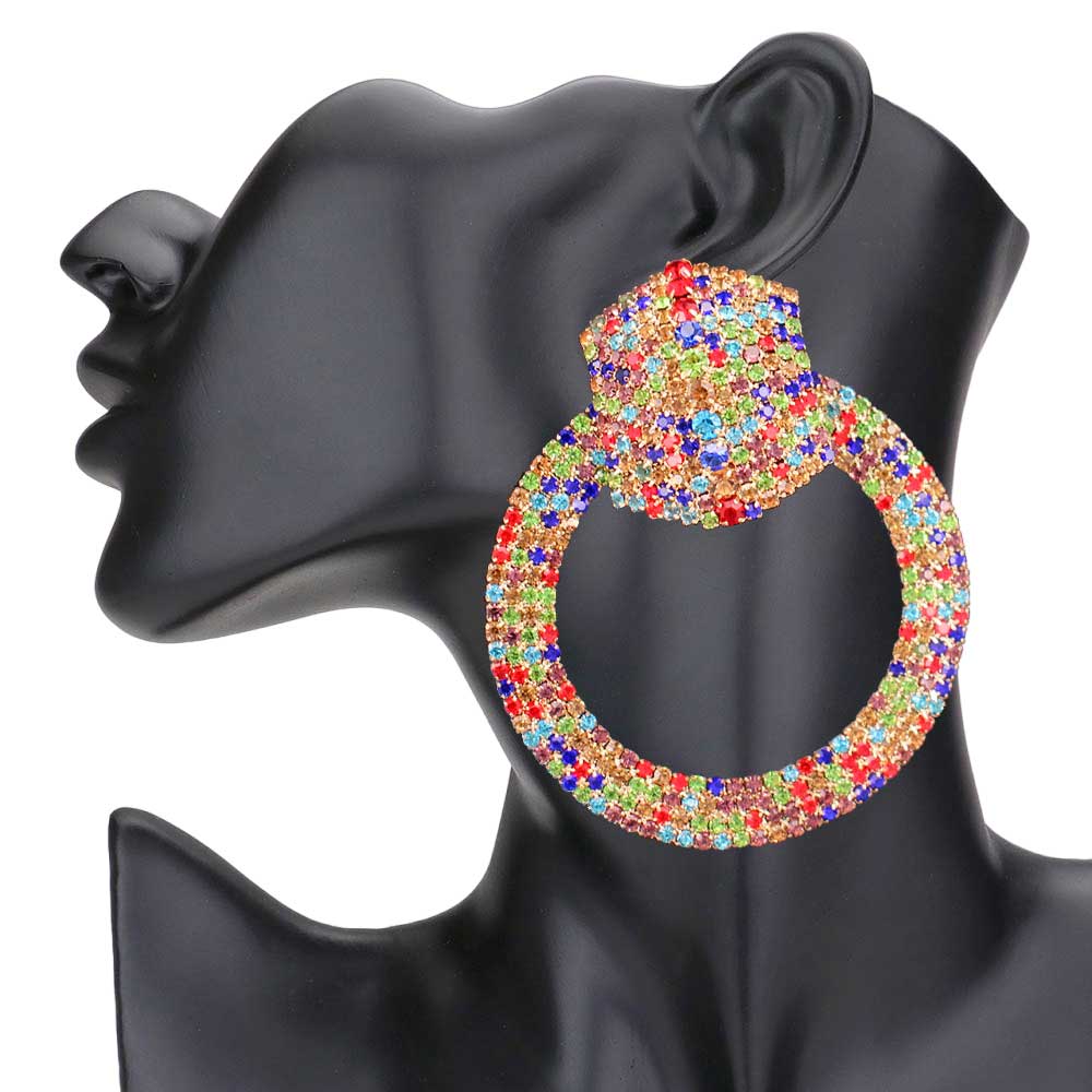 Multi Rhinestone Pave Hexagon Open Circle Evening Earrings, get ready with these evening earrings to receive the best compliments on any special occasion. These classy evening earrings are perfect for parties, Weddings, and Evenings. Awesome gift for birthdays, anniversaries, Valentine‚Äö√Ñ√¥s Day, or any special occasion.