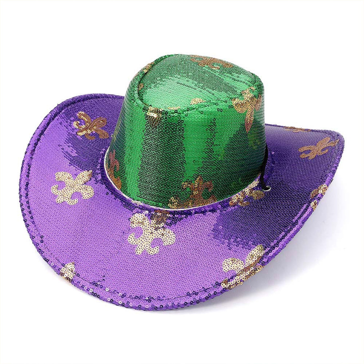 Multi Festive cowboy-style hat designed for parades, themed parties, and carnival celebrations. Features a bold fleur-inspired accent and structured western silhouette that enhances costumes, group looks, photo moments, and event styling with playful statement appeal.