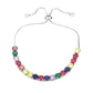 Stainless Steel Round CZ Stone Tennis Chain Pull Tie Adjustable Bracelet - White/Navy - Bracelets