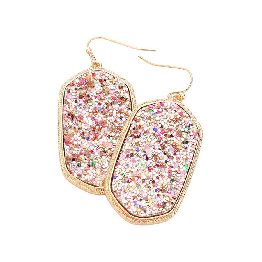 Sparkly Hexagon Frame Dangle Earrings - Multi - Earrings