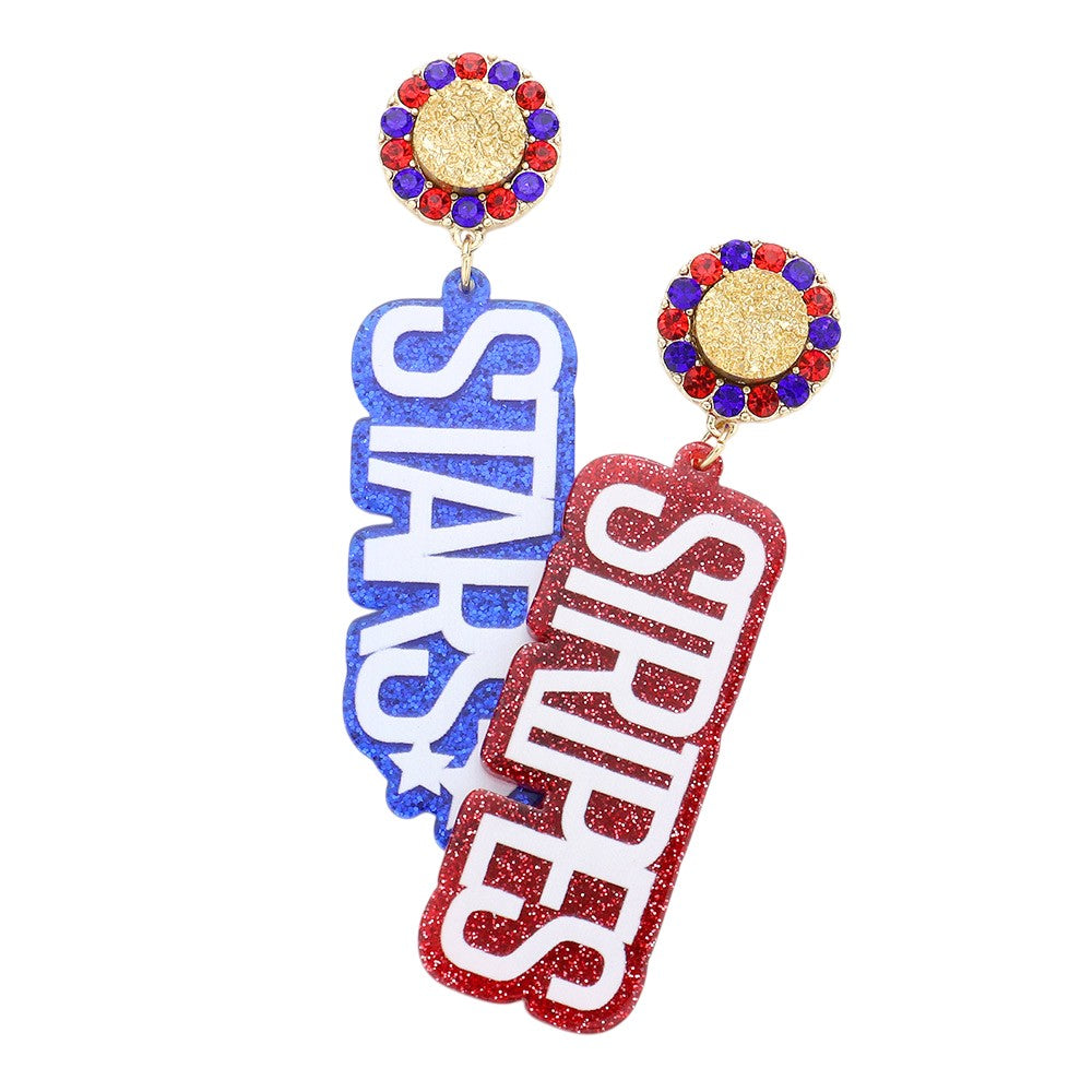 Star Stripes Glittered Message Dangle Earrings - Multi - Earrings