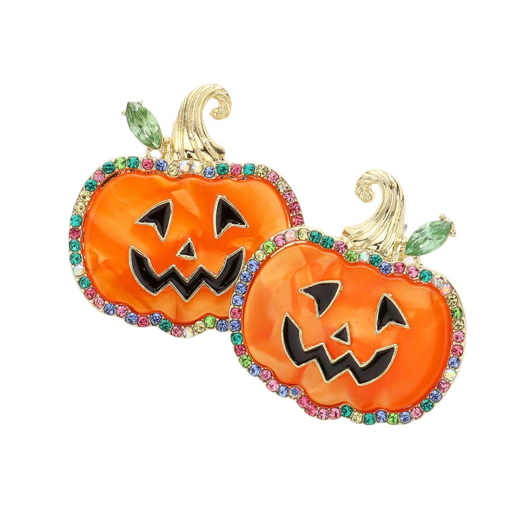 Multi Stone Embellished Pumpkin Earrings, are fun handcrafted jewelry that fits your lifestyle, adding a pop of pretty color. This pretty & tiny earring will surely bring a smile to one's face as a gift. This is the perfect gift for Halloween, especially for your friends, family, and the people you love and care about.