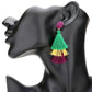 Multi-Worn-Gold-Mardi Gras Beaded Dome Triple Layered Tassel Dangle Earrings are a colorful addition to any outfit. The intricate design features multiple layers of beads and tassels, adding texture and movement. Perfect for Mardi Gras celebrations or adding a touch of festive style to your everyday look.