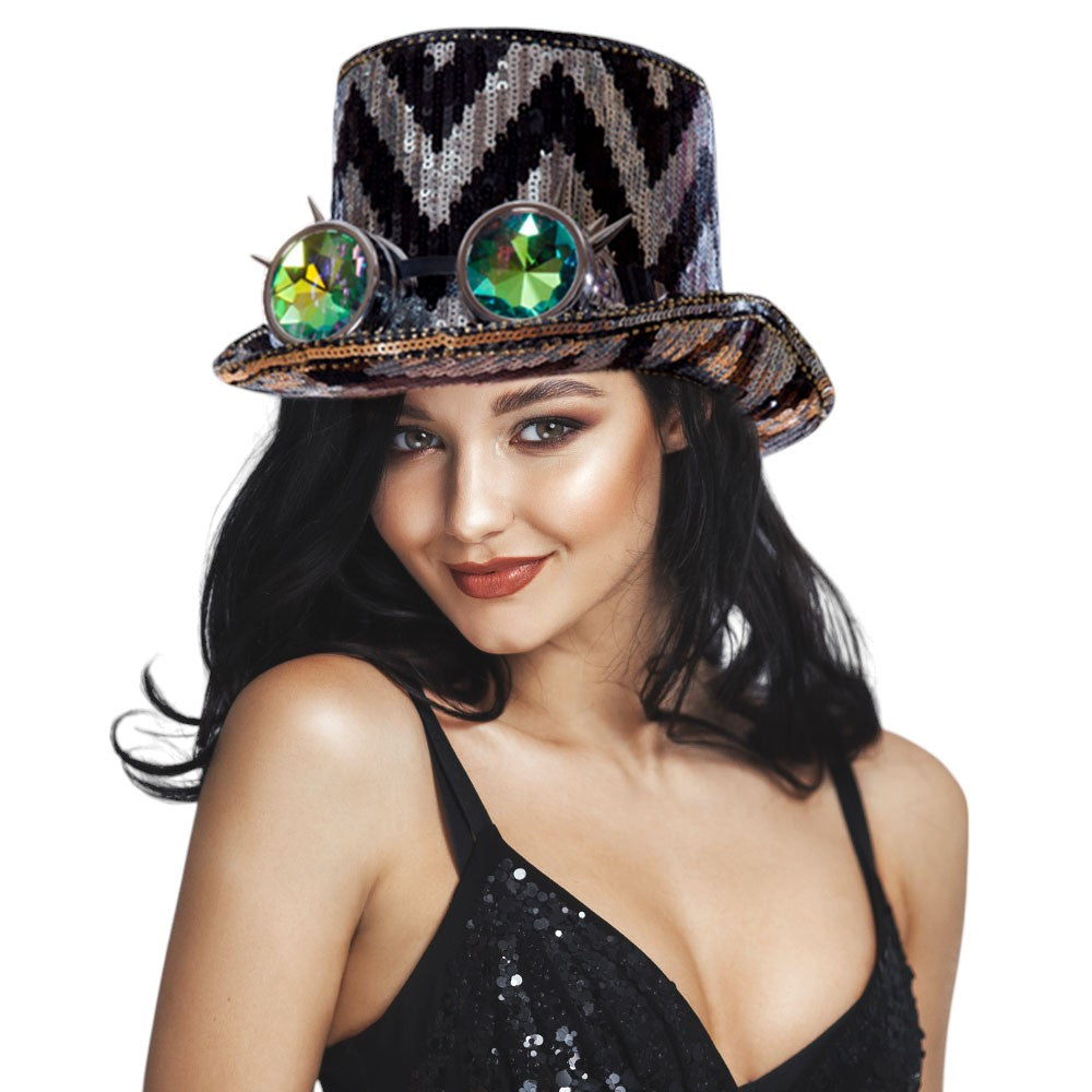 Zigzag Chevron Patterned Burning Man Sequin Goggle Hat