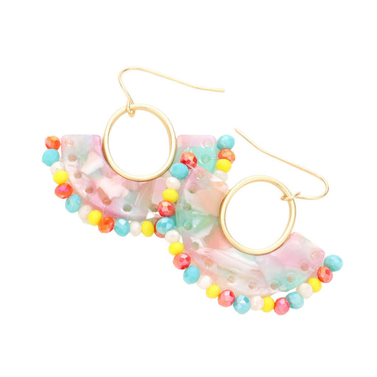 Multi Half Round Celluloid Acetate Faceted Bead Trimmed Dangle Earrings! Lightweight and unique, an eye-catching design, sure to add a bit of sparkle to any look. Show the world your unique style! Perfect Birthday Gift, Anniversary Gift, Graduation Gift, Prom Jewelry, Regalo Navidad, Regalo Cumpleanos, Thank you Gift