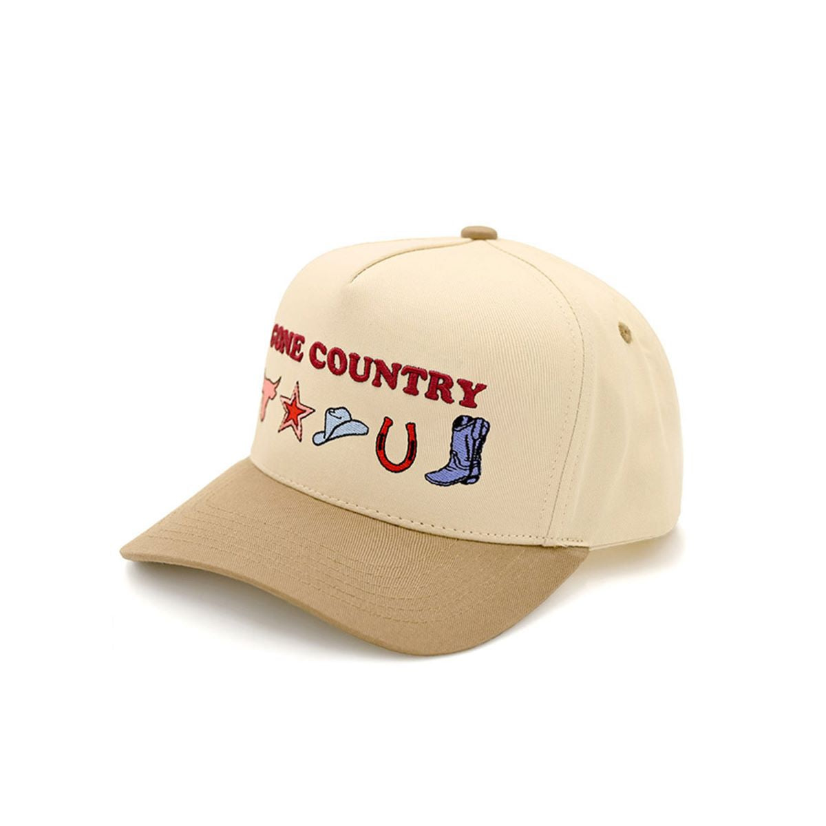Multi C.C GONE COUNTRY Western Symbols Trucker Cap features bold western-inspired symbols that give it a rugged, country-style appeal. Designed in a classic trucker silhouette, it offers breathable comfort and an adjustable fit for all-day wear.