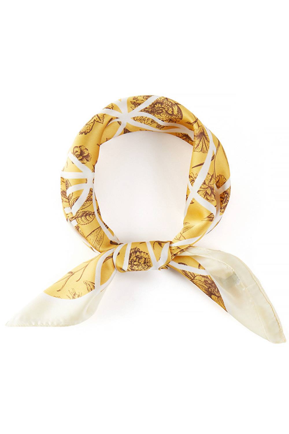 Mustard Elevate your accessory game with this versatile bandana scarf featuring a striking geometric pattern. Crafted from 100% polyester, this lightweight piece delivers a silky-smooth feel against your skin, making it perfect for any season. At 27.5" x 27.5", it's the ideal size for styling around your neck, head, or as a chic accent to your outfit. Whether you're dressing up or down, this printed scarf adds instant flair and sophistication to your look.