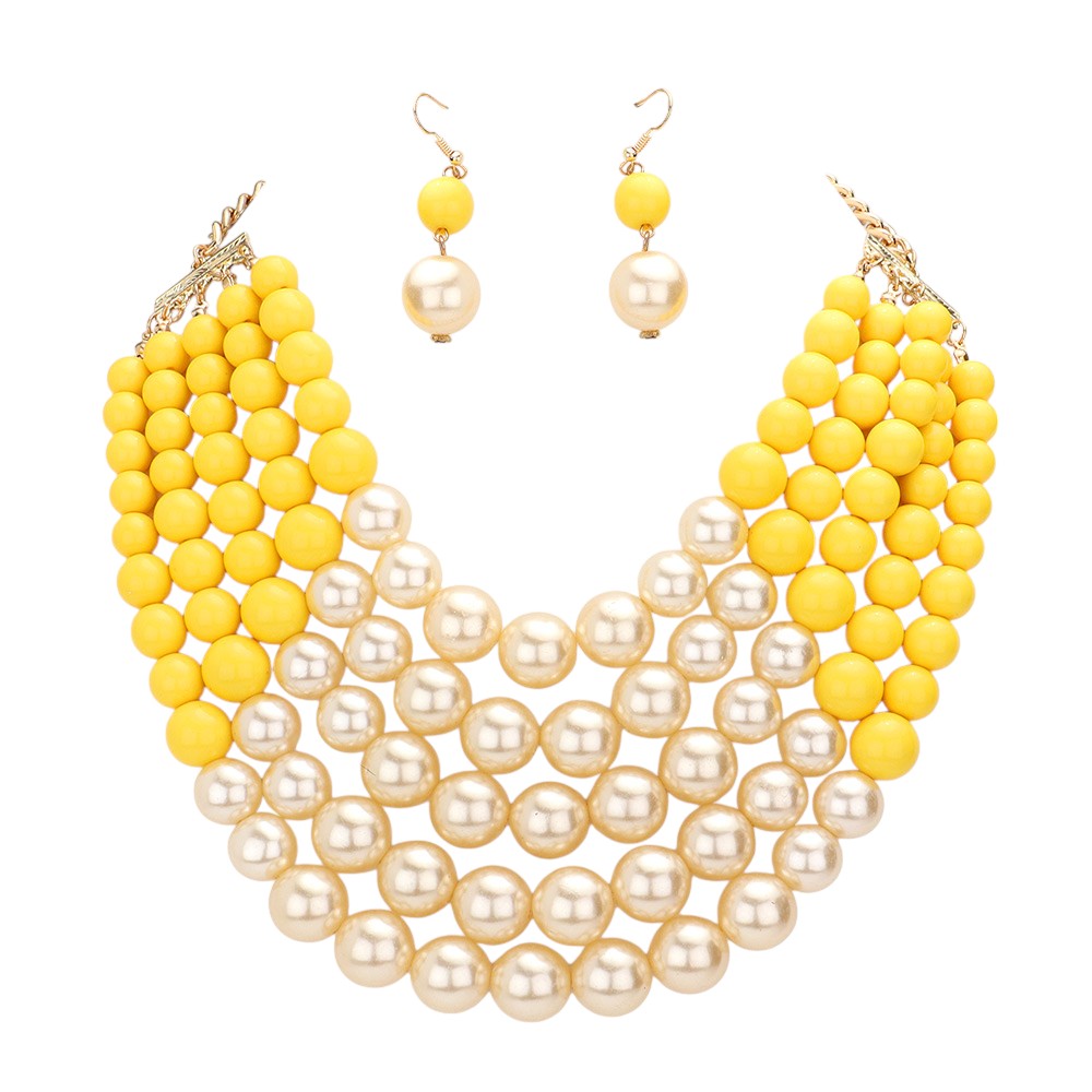 Chunky Multi Strand Pearl Bib Necklace