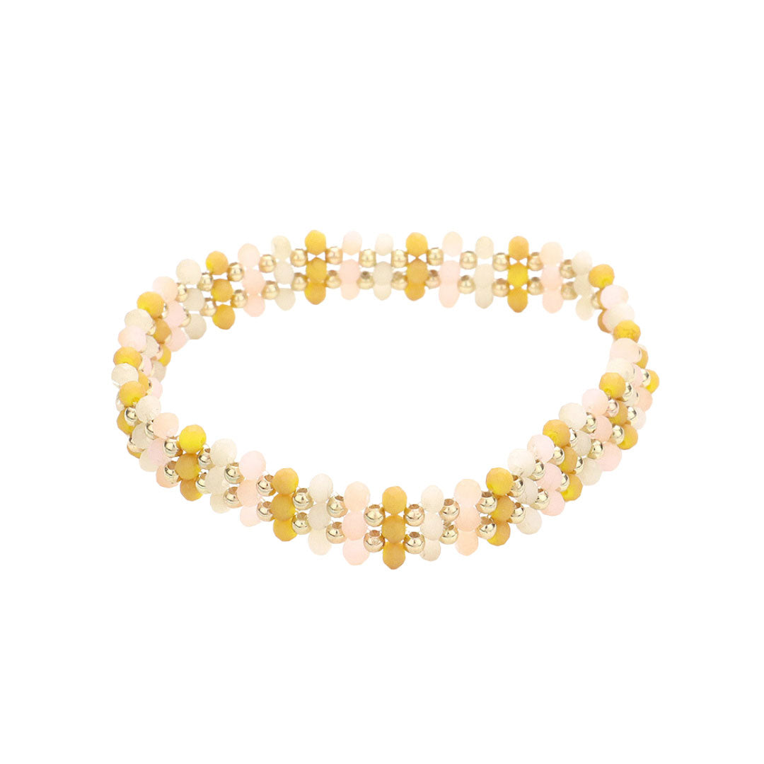 Mustard Metal Ball Faceted Beaded Stretch Bracelet, this beaded stretch bracelet is easy to put on, and take off and so comfortable for daily wear. Perfect jewelry gift to expand a woman's fashion wardrobe with a classic, timeless style. Awesome gift for birthdays, Valentine’s Day, or any meaningful occasion.