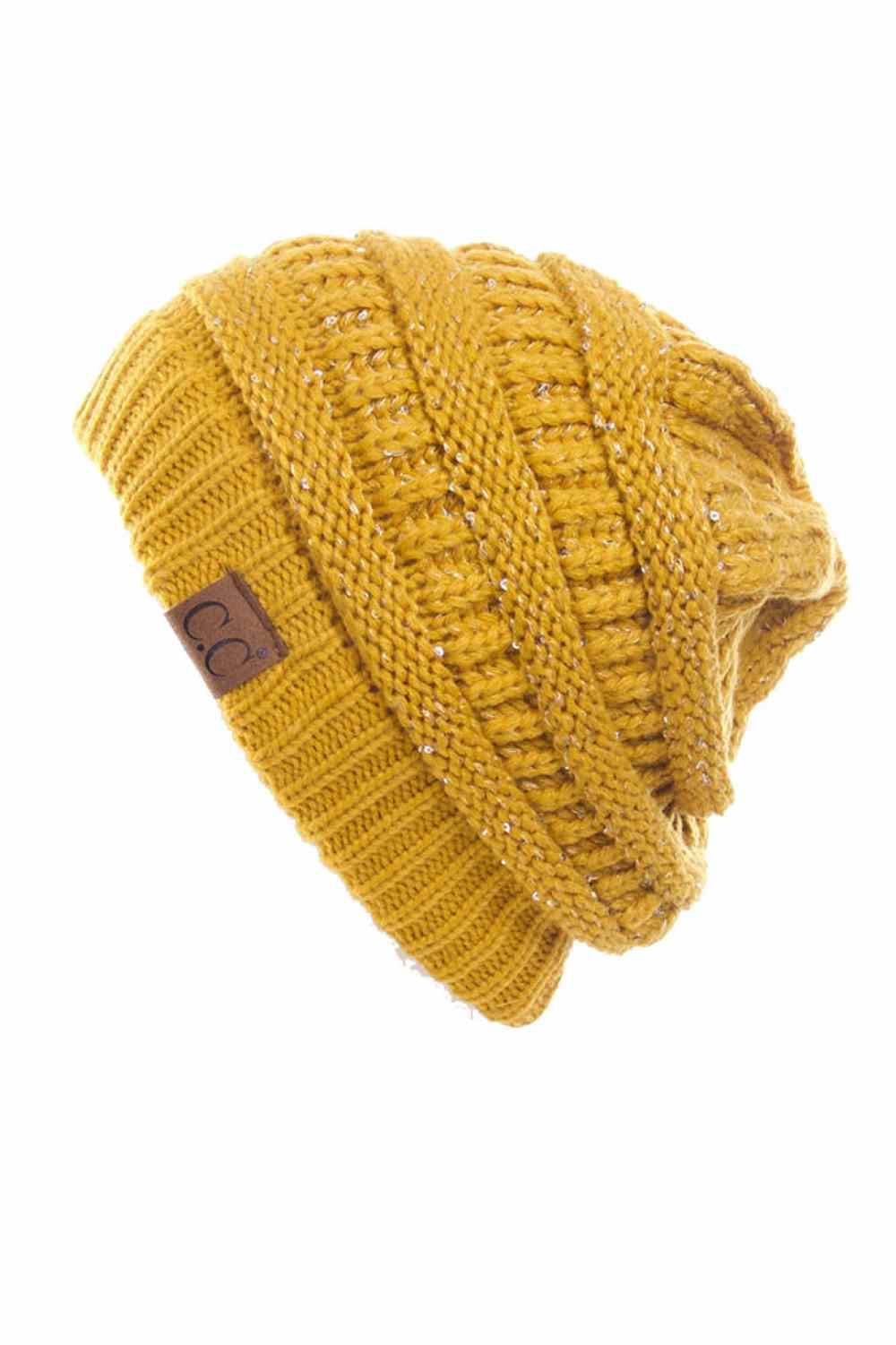 Mustard C.C Sequin Ponytail Messy Bun Beanie with open top design lets you pull your hair through for a stylish, effortless look. Crafted from 100% soft acrylic, this cozy beanie keeps you warm while showcasing your ponytail or messy bun. The shimmering sequin detailing adds sparkle and dimension to your winter style. Perfect for casual days, outdoor activities, or layering under jackets. One size fits most for comfortable, versatile wear that works with any outfit.