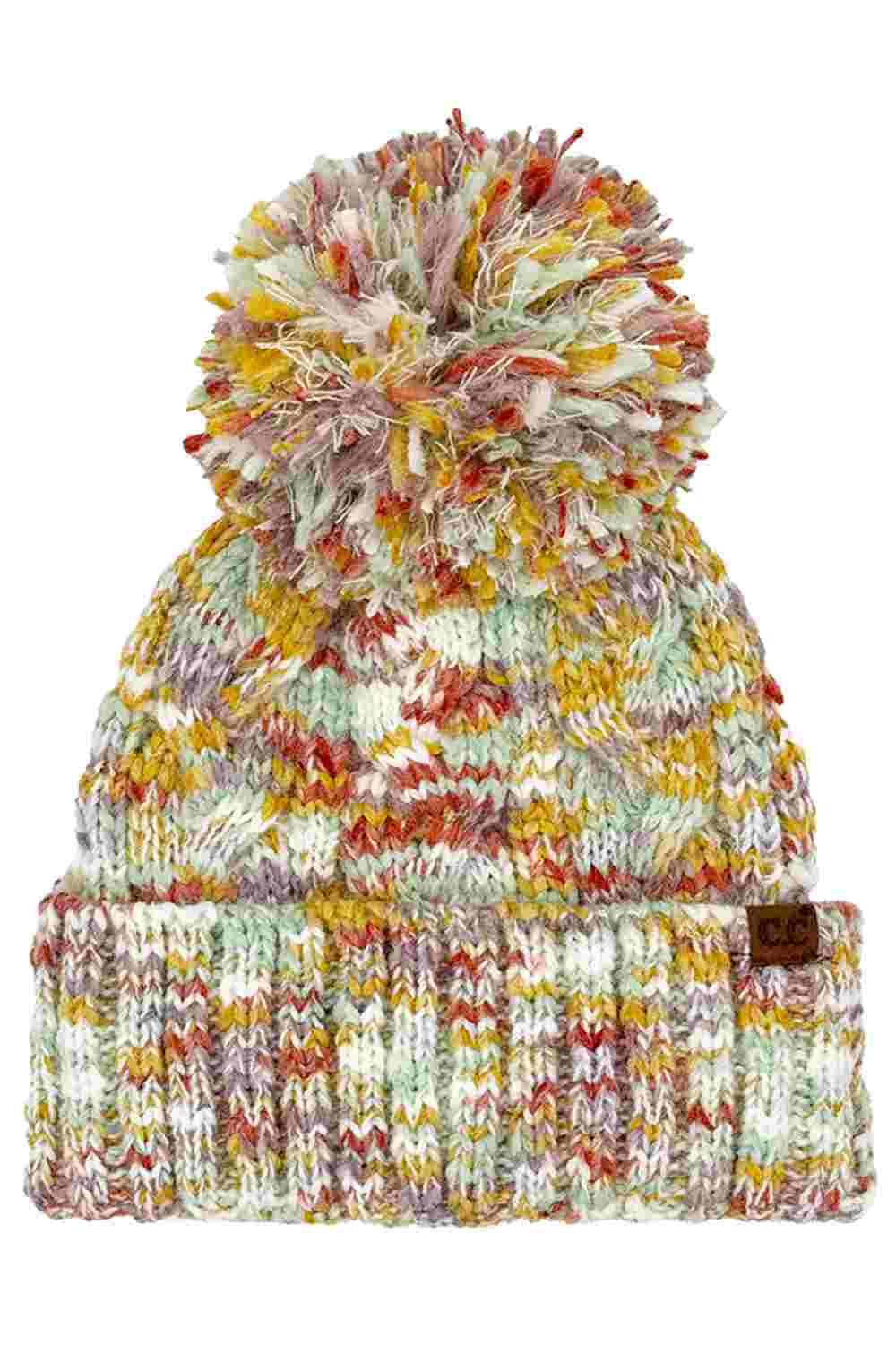 Mustard CC Beanie Cherry Pattern Pom Beanie Winter Hat features a cute cherry knit design topped with a fluffy pom for a playful, cozy cold-weather look. Made with a soft stretch fit, it keeps you warm and comfortable while adding charming style to your winter outfits.