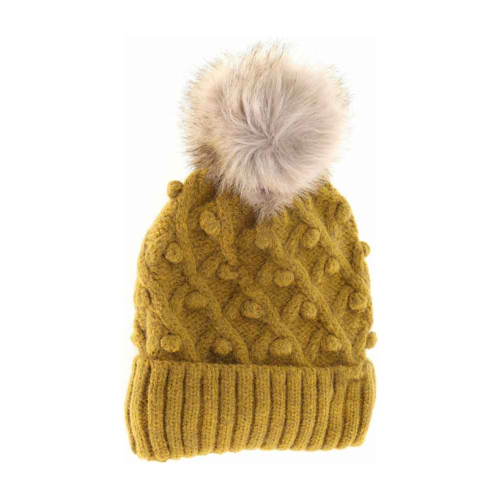 MustardMix Bobble Knit Fur Pom C.C Beanie offers expert-level warmth and style, combining a durable knit fabric with a soft, luxurious fur pom for a refined winter accessory. Designed for a secure, comfortable fit, this beanie effectively retains heat while enhancing any cold-weather outfit with its premium materials and timeless design. Ideal for staying cozy without sacrificing sophistication during colder seasons. 