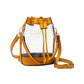 Mustard-Solid Faux Leather Transparent Bucket Bag, The perfect accessory for your daily needs. Made of durable and trendy faux leather, this bag features a unique transparent design, allowing you to easily access your items while adding a touch of style to your outfit.