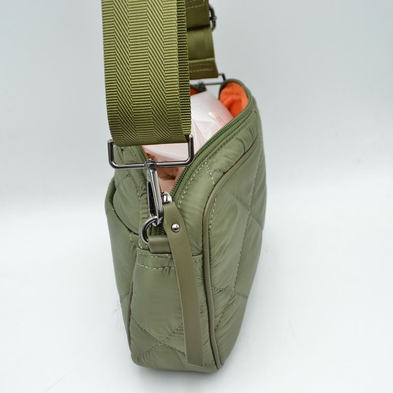 Quilted Puffer Crossbody Bag with Adjustable Webbing Strap - Crossbody Bags