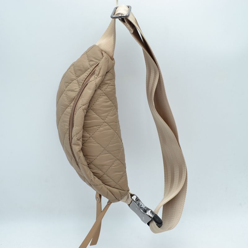 Quilted Puffer Belt Bag with Dual Zipper Pulls and Adjustable Strap - Olive - Belt Bag With Chain