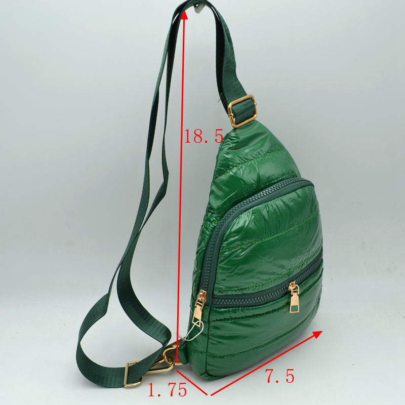 Quilted Puffer Sling Backpack with Front Zipper Pocket and Adjustable Strap - Black - Backpacks