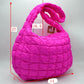 Quilted Puffer Hobo Shoulder Bag with Matching Padded Strap - Purple - Shoulder Bag