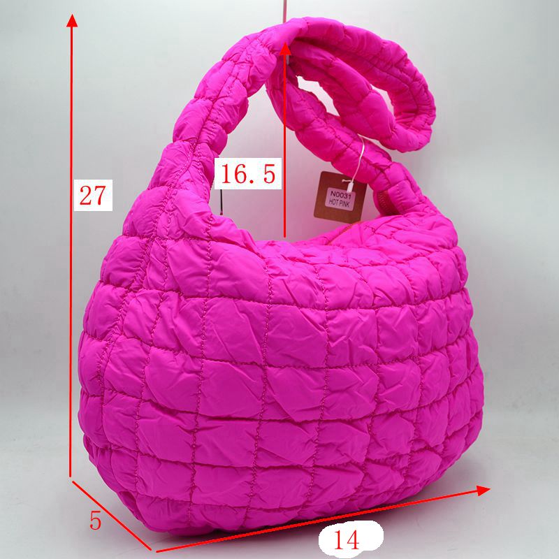 Quilted Puffer Hobo Shoulder Bag with Matching Padded Strap - Purple - Shoulder Bag