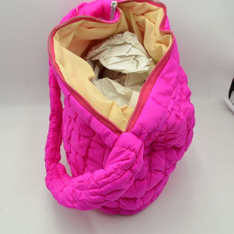 Quilted Puffer Hobo Shoulder Bag with Matching Padded Strap - Purple - Shoulder Bag