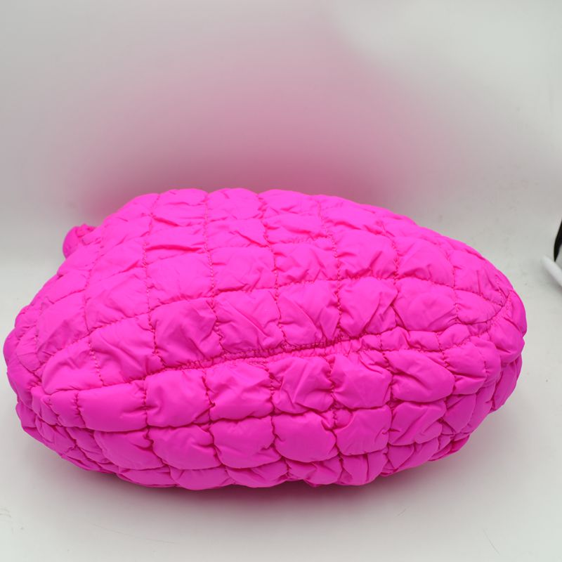Quilted Puffer Hobo Shoulder Bag with Matching Padded Strap - Purple - Shoulder Bag