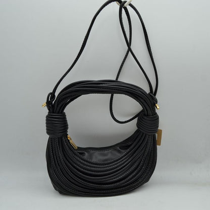 Sculptural Multi-Cord Crescent Bag with Wrapped Knot Details - Black - Hobo Bags