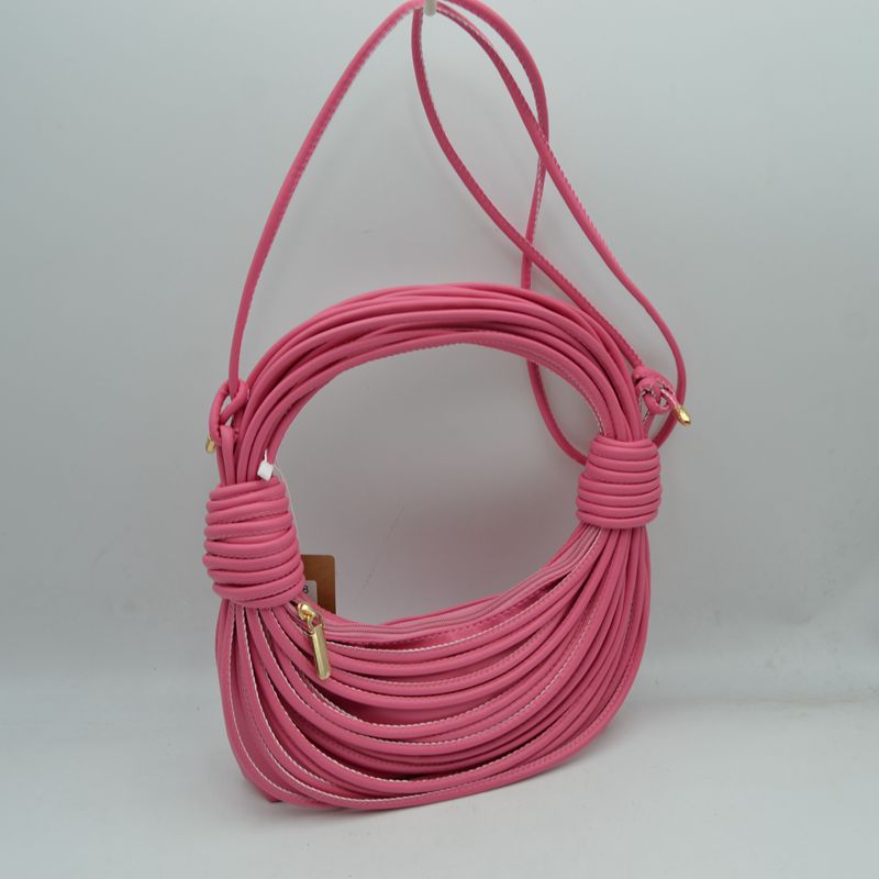 Sculptural Multi-Cord Crescent Bag with Wrapped Knot Details - Fuchsia - Hobo Bags