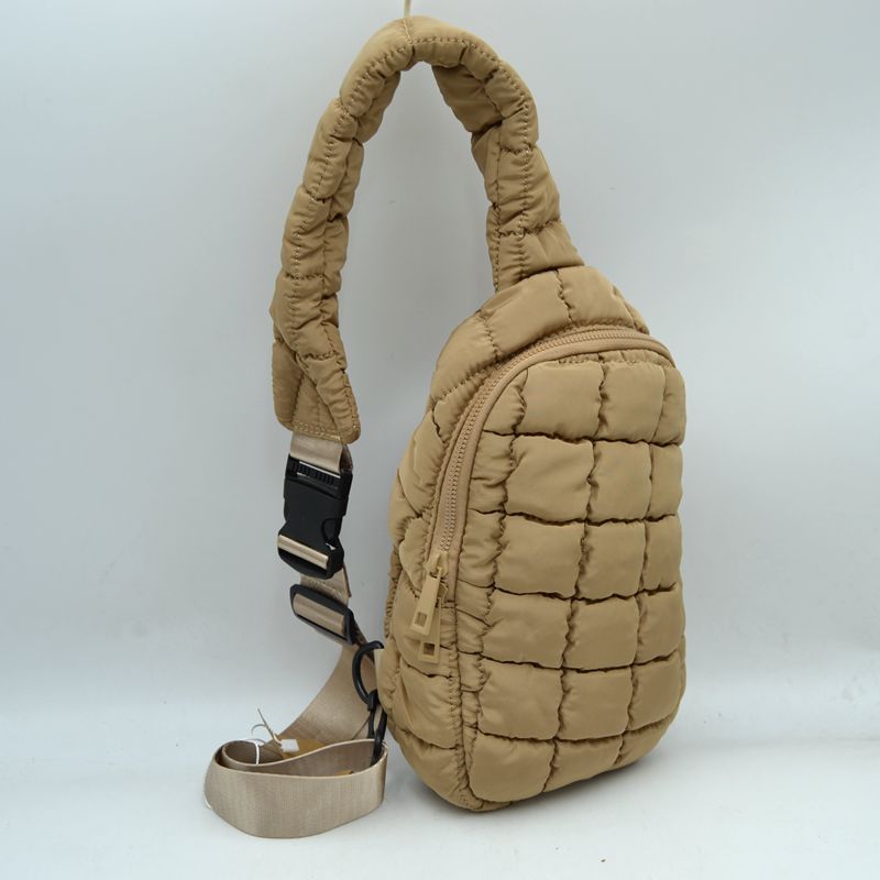 Modern Quilted Puffer Sling Backpack - Khaki - Backpacks
