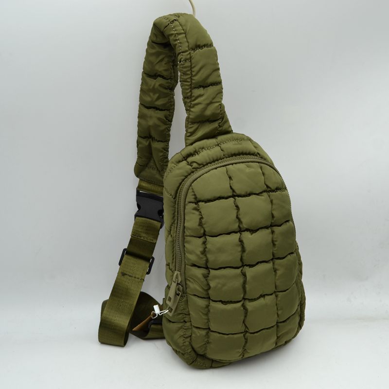 Modern Quilted Puffer Sling Backpack - Olive - Backpacks