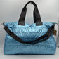 Horizontal Puffer Quilted Weekender Travel Duffel Bag with Shoulder Strap - Blue - Duffel Bag