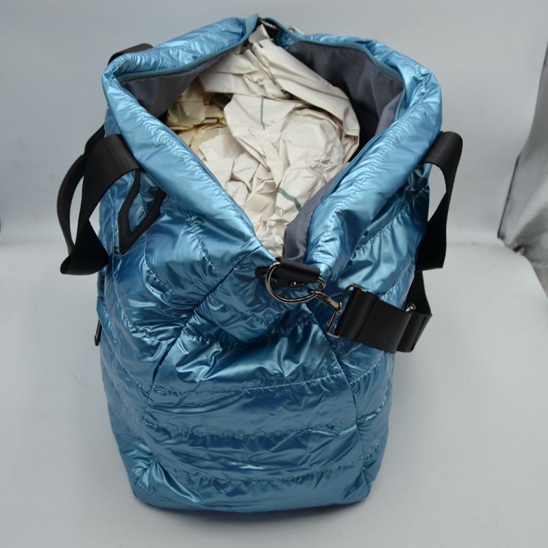Horizontal Puffer Quilted Weekender Travel Duffel Bag with Shoulder Strap - Duffel Bag